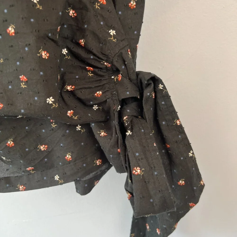 Madewell Black Floral Wrap Blouse
